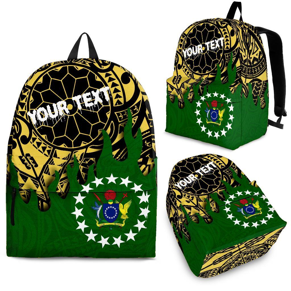 Cook Islands Custom Personalised Backpack - Melting Style Green - Yellow - Polynesian Pride