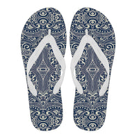 Polynesian Culture Blue White Flip Flops Women's Flip Flops - White - 4 - Polynesian Pride