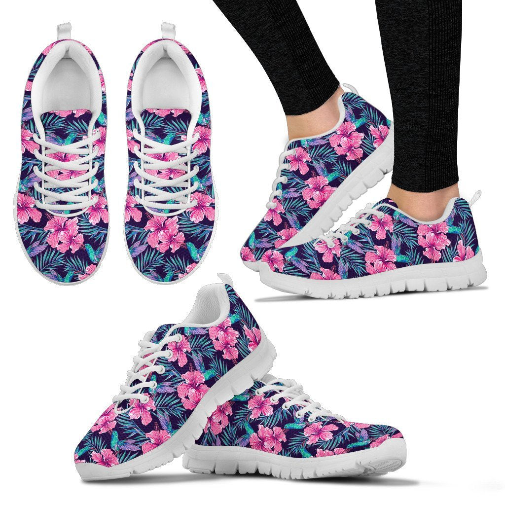 Hawaii Tropical Flowers With Hummingbirds Palm Leaves Sneakers - Polynesian Pride