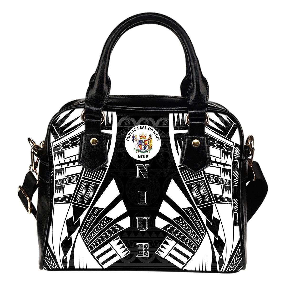 Niue Shoulder Handbag - Polynesian Tattoo Black One Size Black - Polynesian Pride