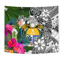 Nauru Tapestry White - Turtle Plumeria Banana Leaf Crest Wall Tapestry White - Polynesian Pride