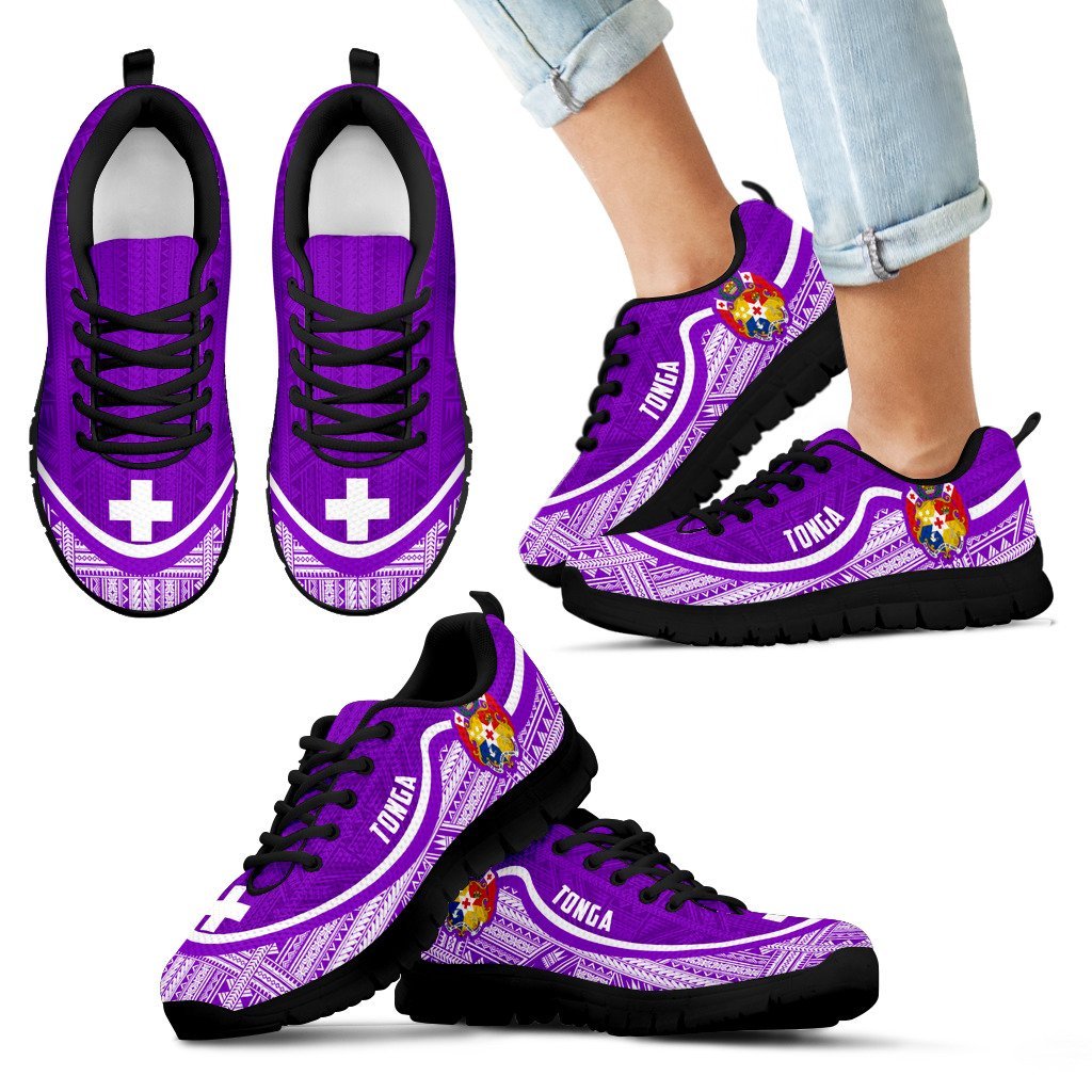 Tonga Wave Sneakers - Polynesian Pattern White Purple Color Kid's Sneakers - Black - Tonga Black - Polynesian Pride