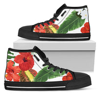 Hawaii White Hibiscus High Top Shoe Womens High Top Black - Polynesian Pride