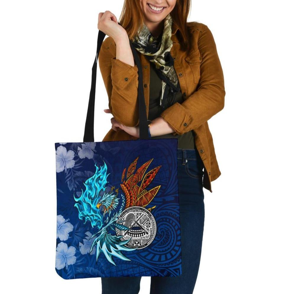 American Samoa Polynesian Tote Bag - Blue Polynesian Eagle Tote Bag One Size Blue - Polynesian Pride