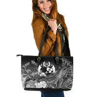 Tonga Custom Personalised Large Leather Tote Bag - Humpback Whale with Tropical Flowers (White) White - Polynesian Pride