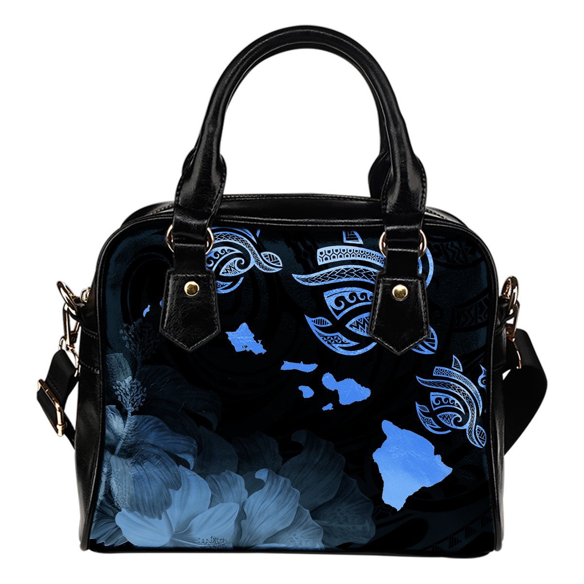 Hawaii Hibiscus Map Polynesian Ancient Blue Turtle Shoulder Handbag One Size Blue - Polynesian Pride
