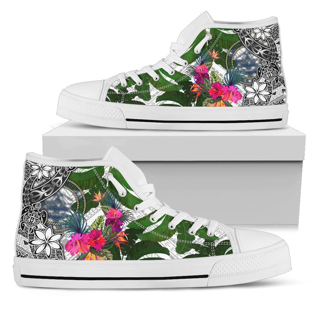 Palau High Top Shoes White - Turtle Plumeria Banana Leaf Crest Unisex White - Polynesian Pride