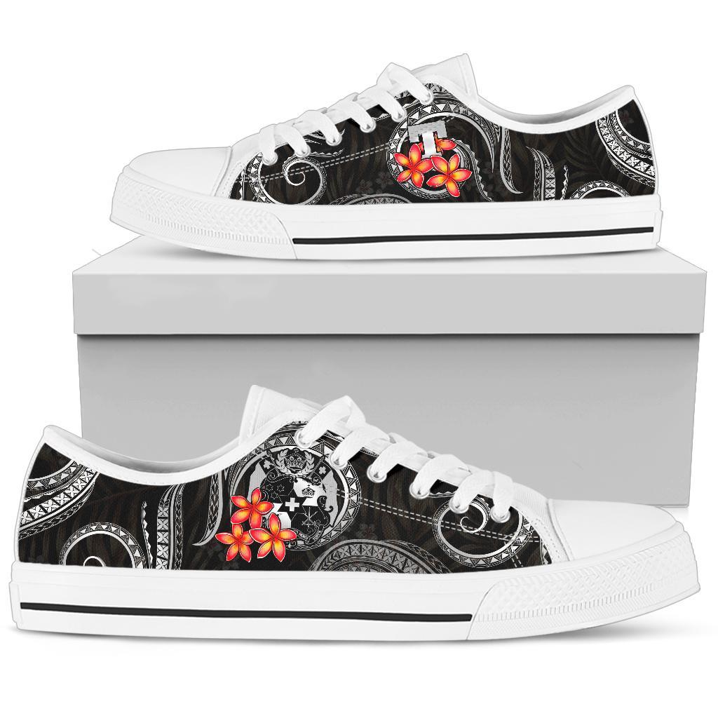 Tonga Polynesian Low Top Shoes - White Plumeria - Polynesian Pride