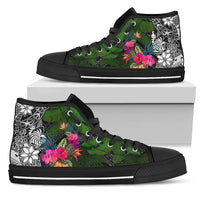 New Caledonia High Top Shoes - Turtle Plumeria Banana Leaf Crest Unisex Black - Polynesian Pride