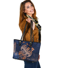 Personalized - Hawaii Kakau Polynesian Aloha Turtle Map Small Leather Tote - Special Edition - Polynesian Pride