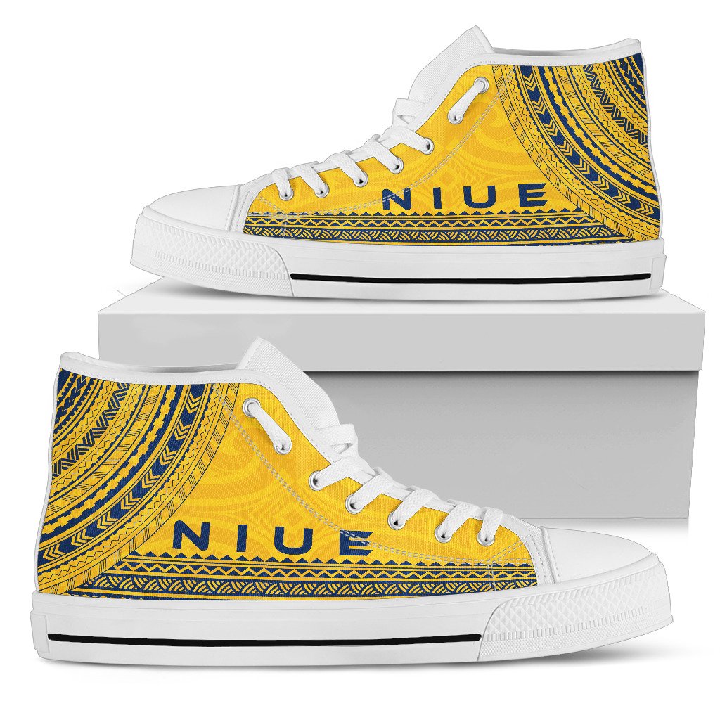Niue High Top Shoes - Polynesian Flag Chief Version Unisex White - Polynesian Pride