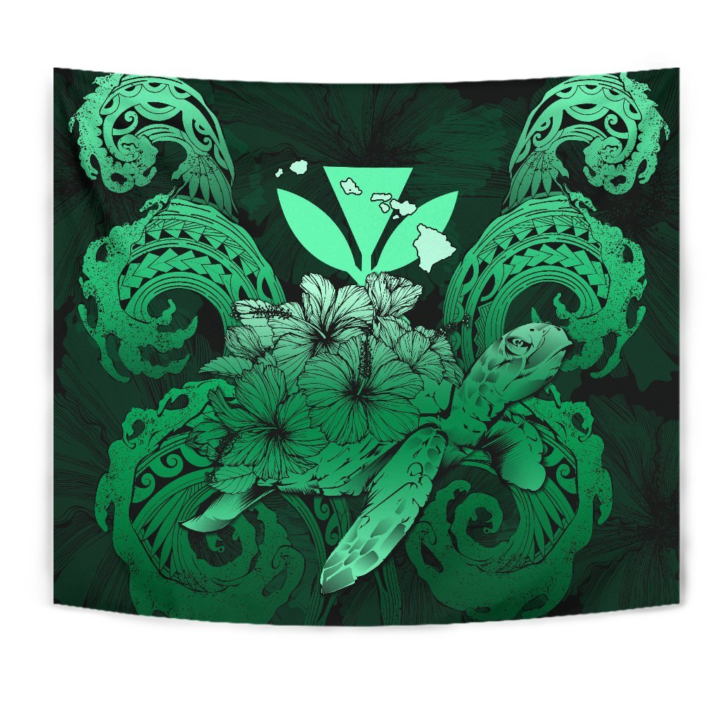 Hawaii Turtle Wave Polynesian Tapestry - Hey Style Green - Polynesian Pride