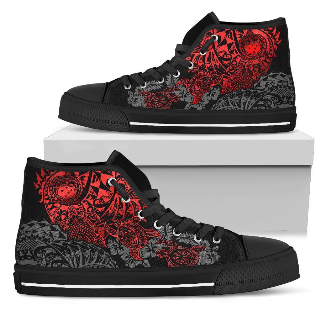Samoa Polynesian High Top Shoes - Red Turtle Flowing Unisex Black - Polynesian Pride