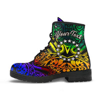 Cook Islands Custom Personalised Leather Boots - Rainbow Polynesian Pattern - Polynesian Pride