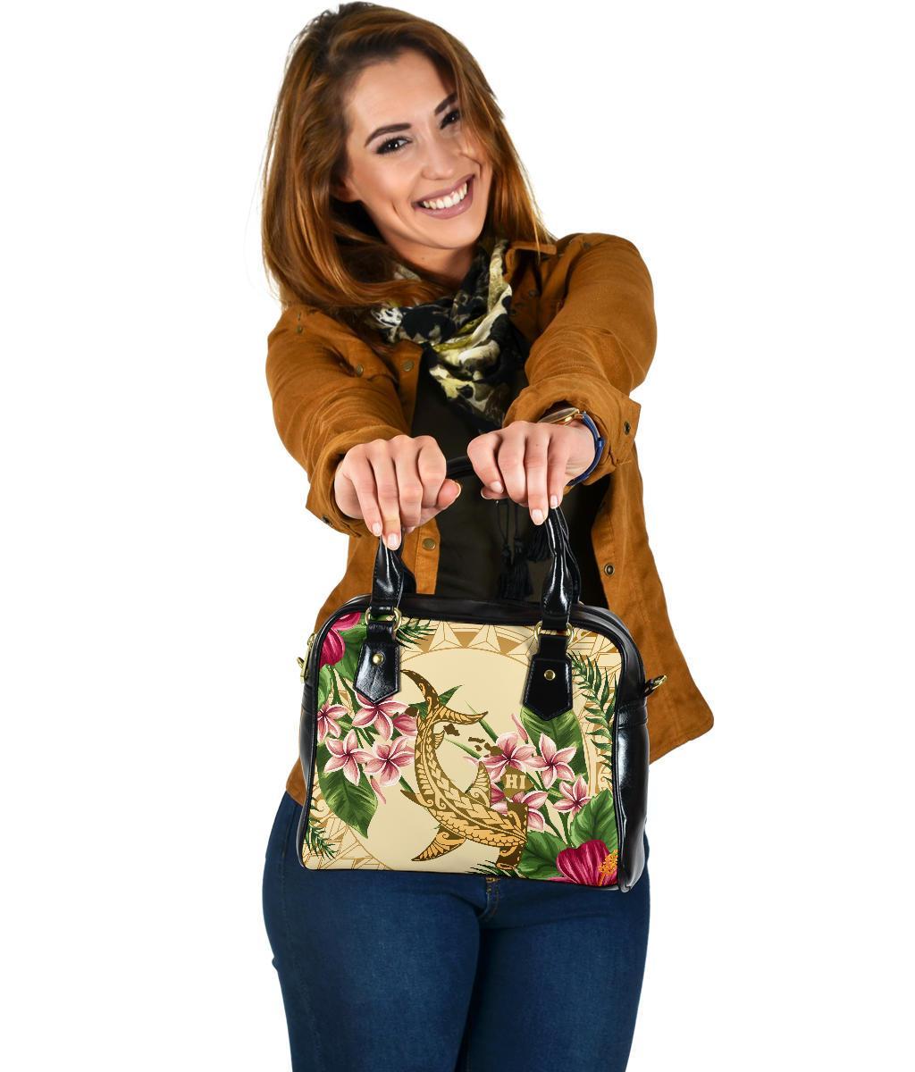 hawaiiShoulder Handbag - Hammerhead Shark Shoulder Handbag Strong Pattern Hibiscus Plumeria AH One Size Gold - Polynesian Pride