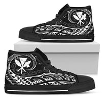 Hawaiian Kanaka State Tattoo Swirly White Polynesian High Top Shoes Mens High Top Black - Polynesian Pride