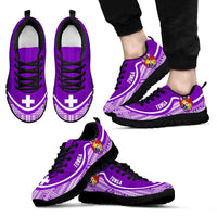 Tonga Wave Sneakers - Polynesian Pattern White Purple Color Men's Sneakers - Black - Tonga Black - Polynesian Pride