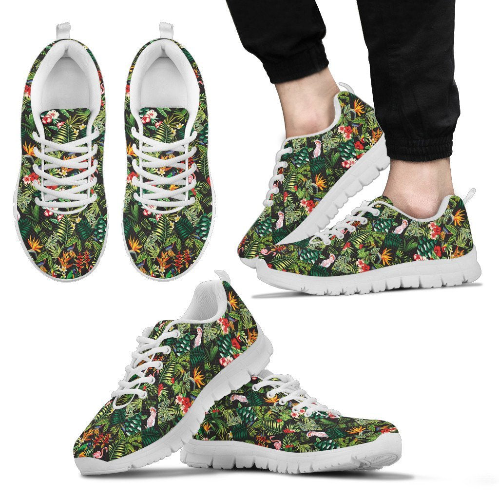 Hawaii Tropical Flamingo Hibiscus Sneakers Men's Sneakers White - Polynesian Pride