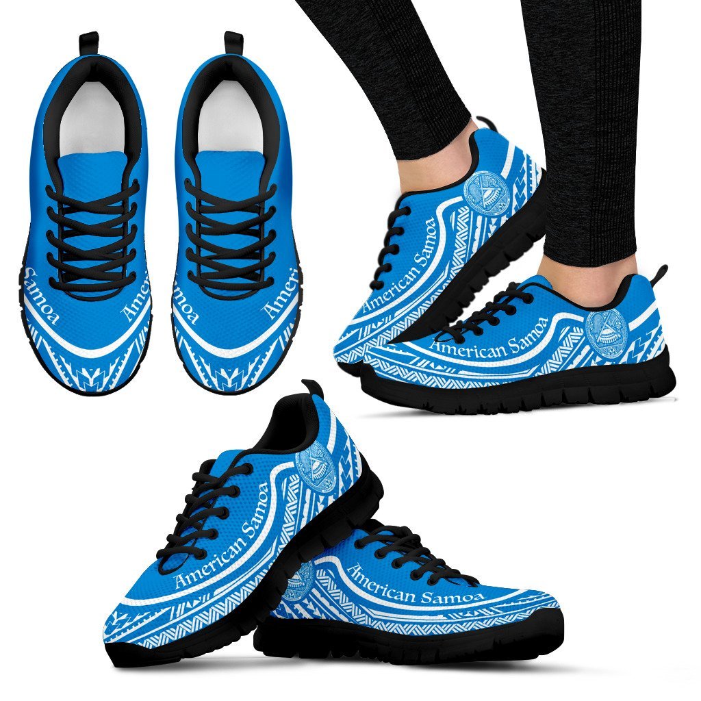 American Samoa Wave Sneakers White Blue Color Women's Sneakers - Black - American Samoa Black - Polynesian Pride