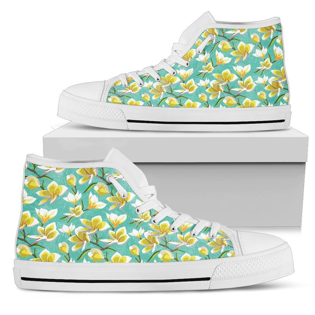 Hawaiian Shoes - Tropical Plumeria Blue High Top Shoes Mens High Top White - Polynesian Pride