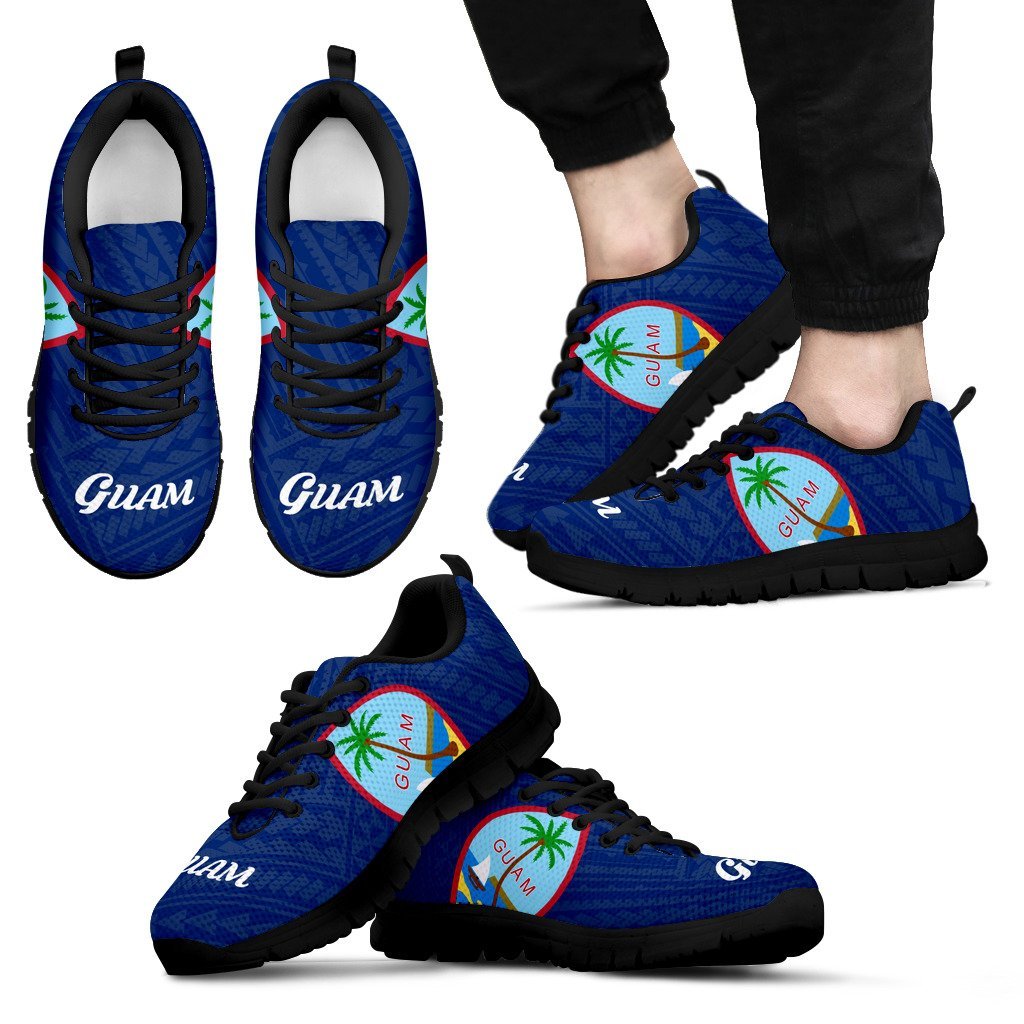 Guam Sneakers - Guam Flag Coat Of Arms Blue - A5 Unisex Black - Polynesian Pride