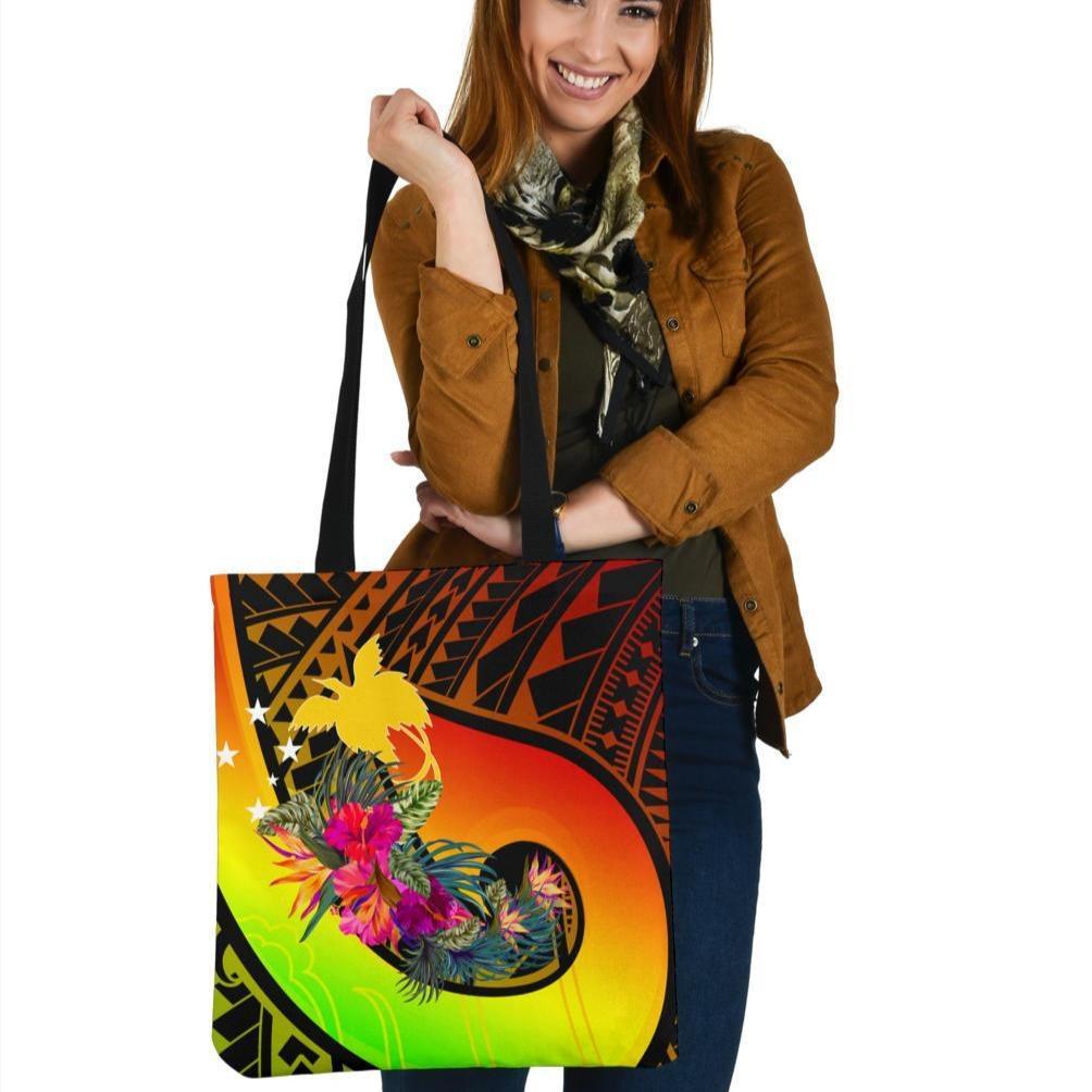 Papua New Guinea Tote Bags - Polynesian Hook And Hibiscus (Raggae) Tote Bag One Size Reggae - Polynesian Pride
