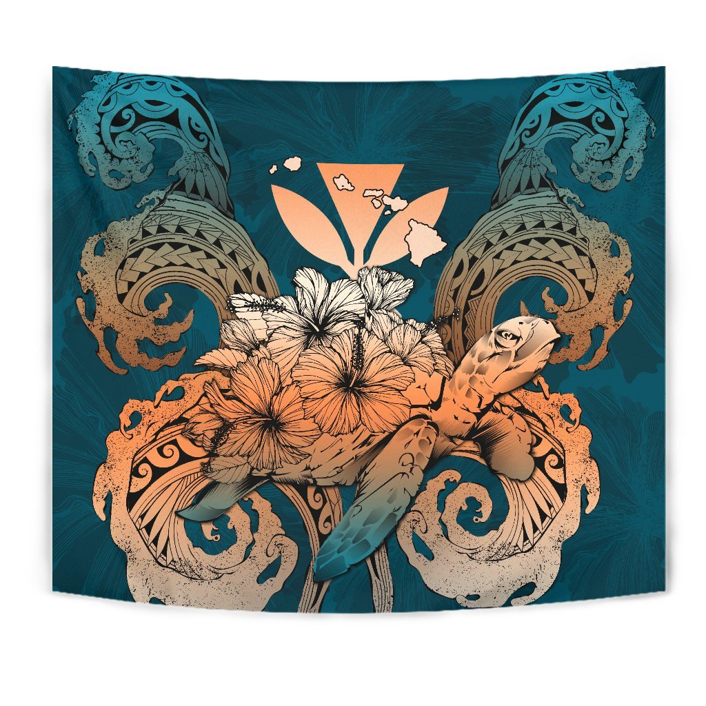 Hawaii Turtle Wave Polynesian Tapestry - Hey Style Orange - Polynesian Pride