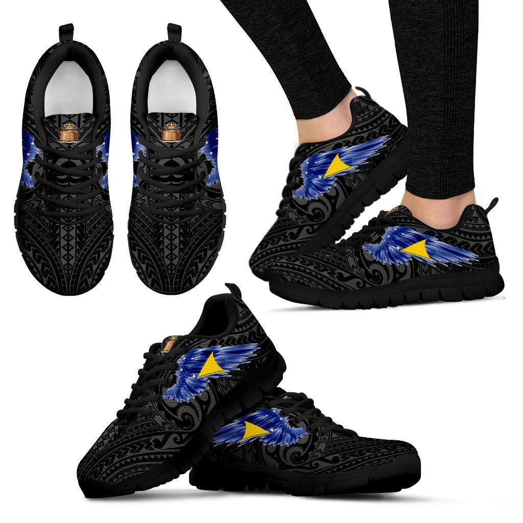 Tokelau Sneakers - Tokelau Coat Of Arms & Flag Wing - A8 Unisex Black - Polynesian Pride