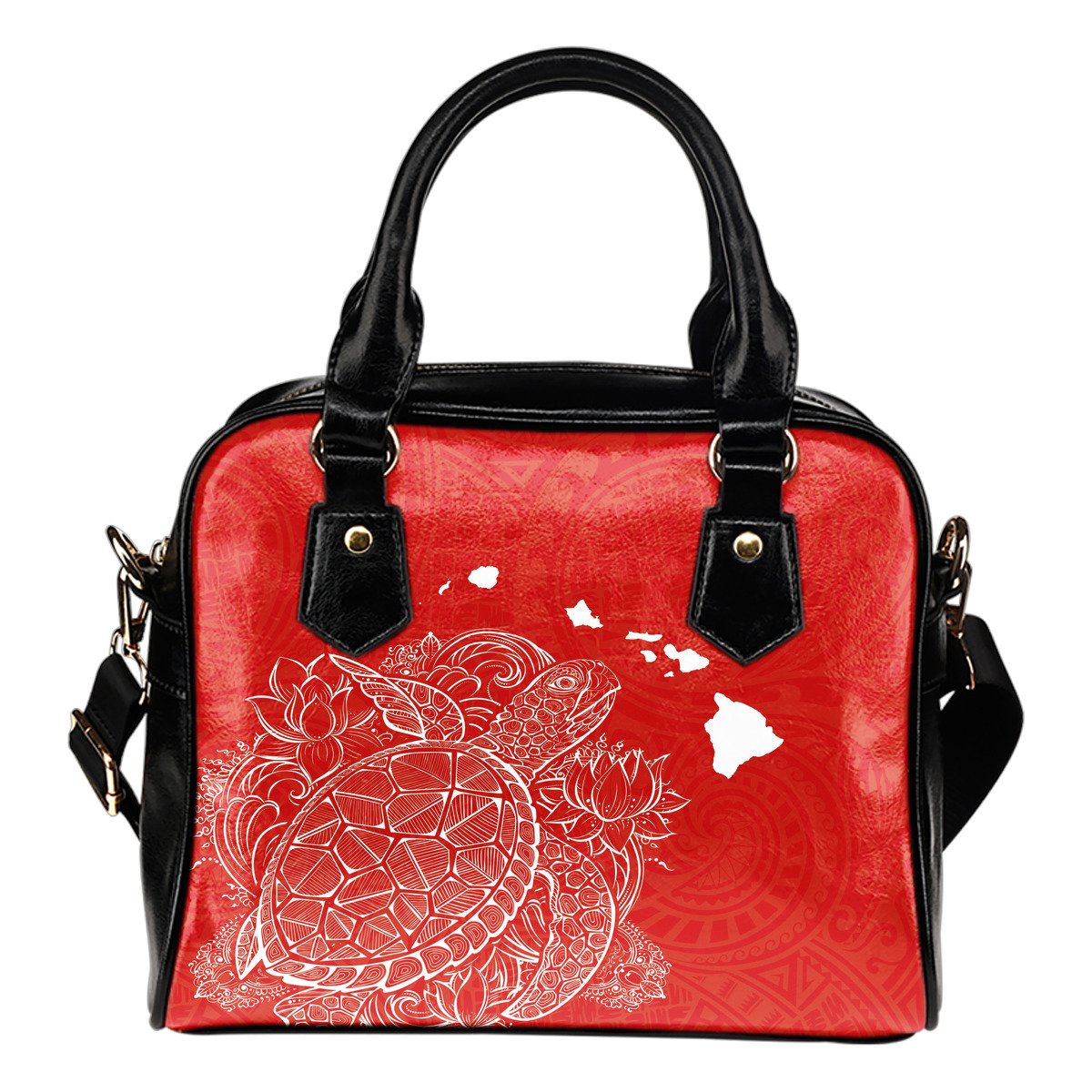 Polynesian Hawaii Shoulder Handbag - Turtle Map Red White One Size Red - Polynesian Pride
