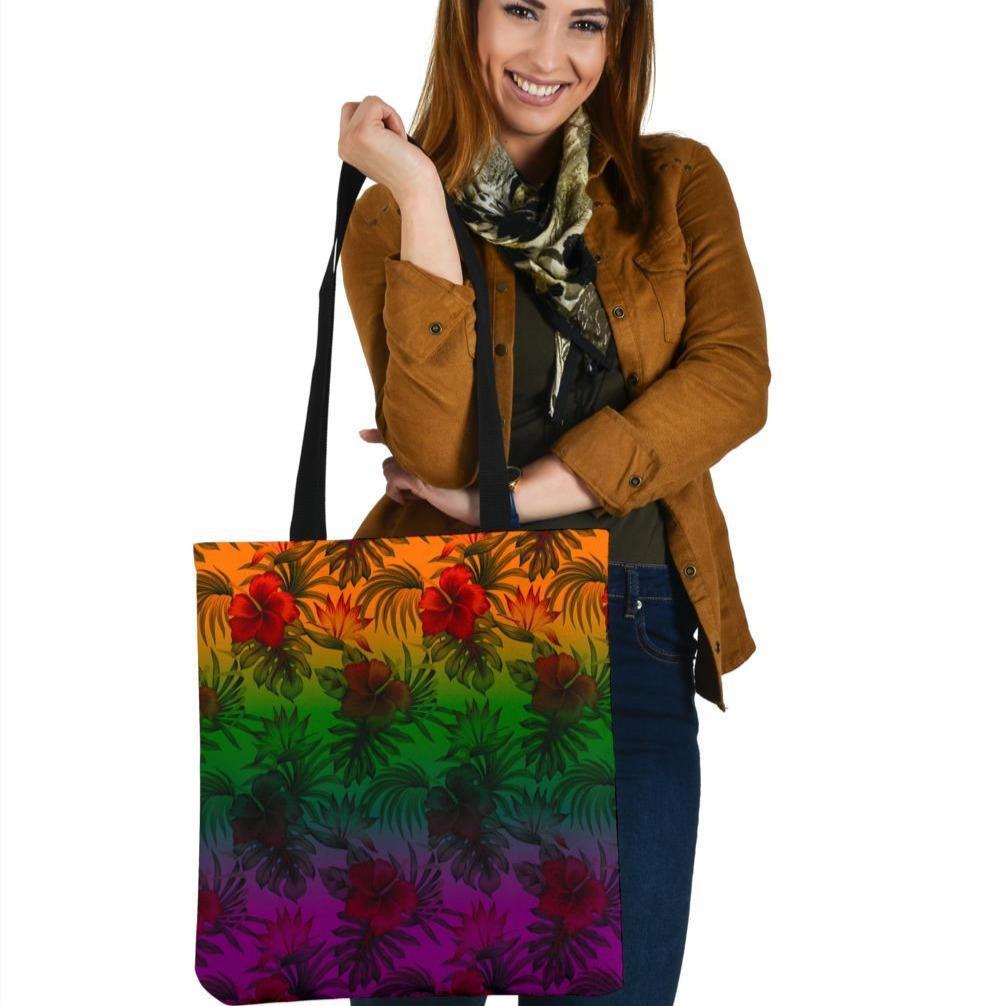 Polynesian Tote Bags - Green Hibiscus Patterns Tote Bag One Size Red - Polynesian Pride
