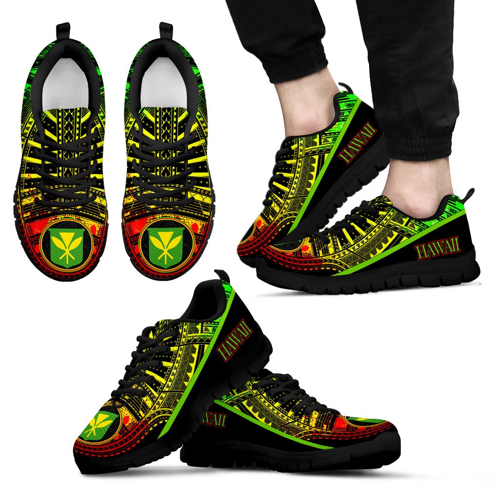 Hawaii Sneakers - Hawaii Kanaka Maoli Flag Polynesian Tattoo Style Reggae Unisex Black - Polynesian Pride