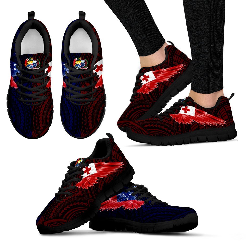 Tokouso Sneakers - TokuUso Coat Of Arms & Flag Wing - A8 Unisex Black - Polynesian Pride