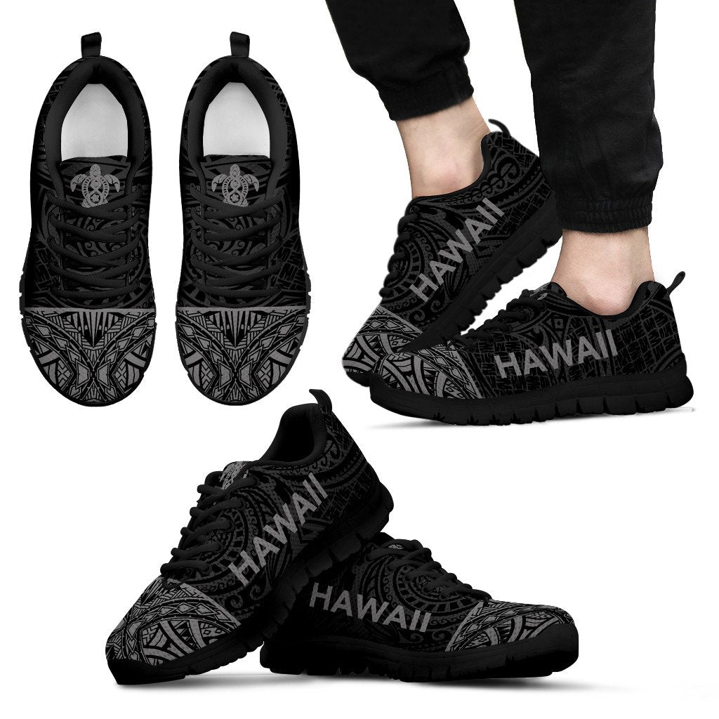 Hawaii Sneakers - Hawaii Turtle Polynesian Tattoo Black Grey Unisex Black - Polynesian Pride