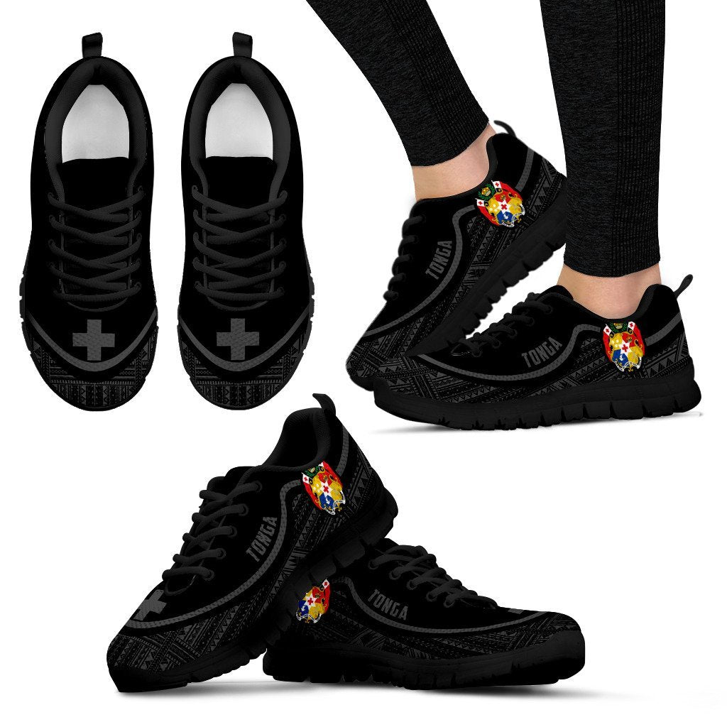 Tonga Wave Sneakers - Polynesian Pattern Gray Color Women's Sneakers - Black - Tonga Black - Polynesian Pride