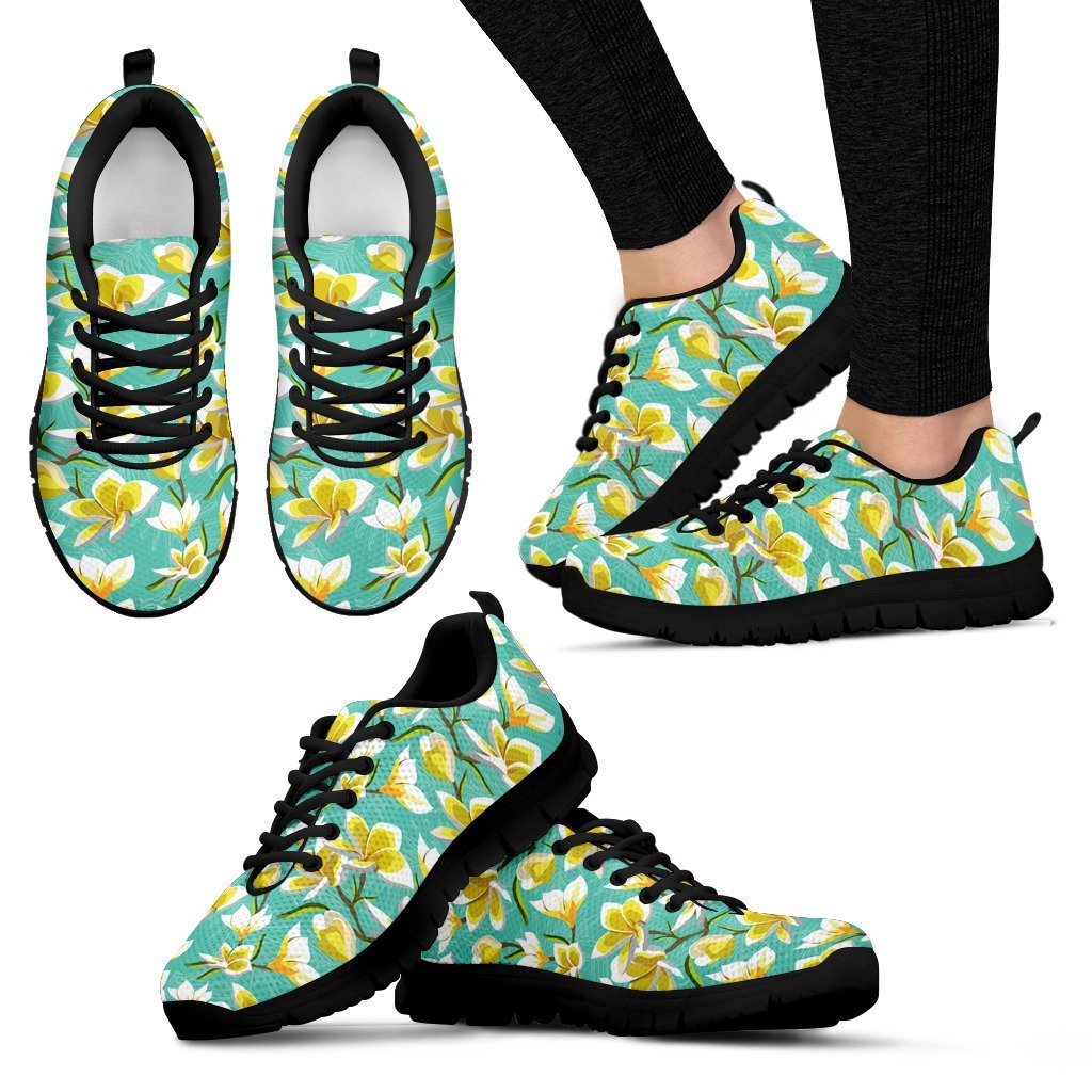 Hawaii Tropical Plumeria Blue Sneakers Women's Sneakers Black - Polynesian Pride