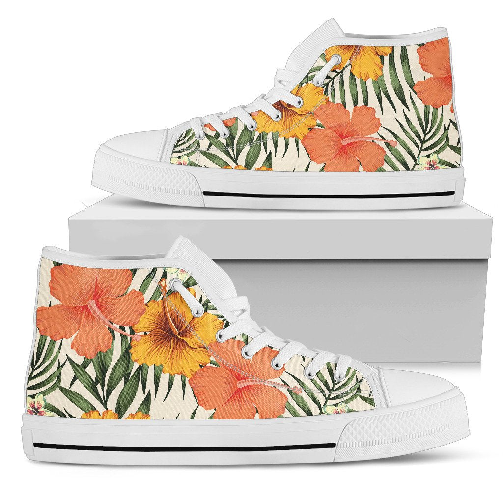 Hawaii Yellow Hibiscus High Top Shoe Womens High Top White - Polynesian Pride