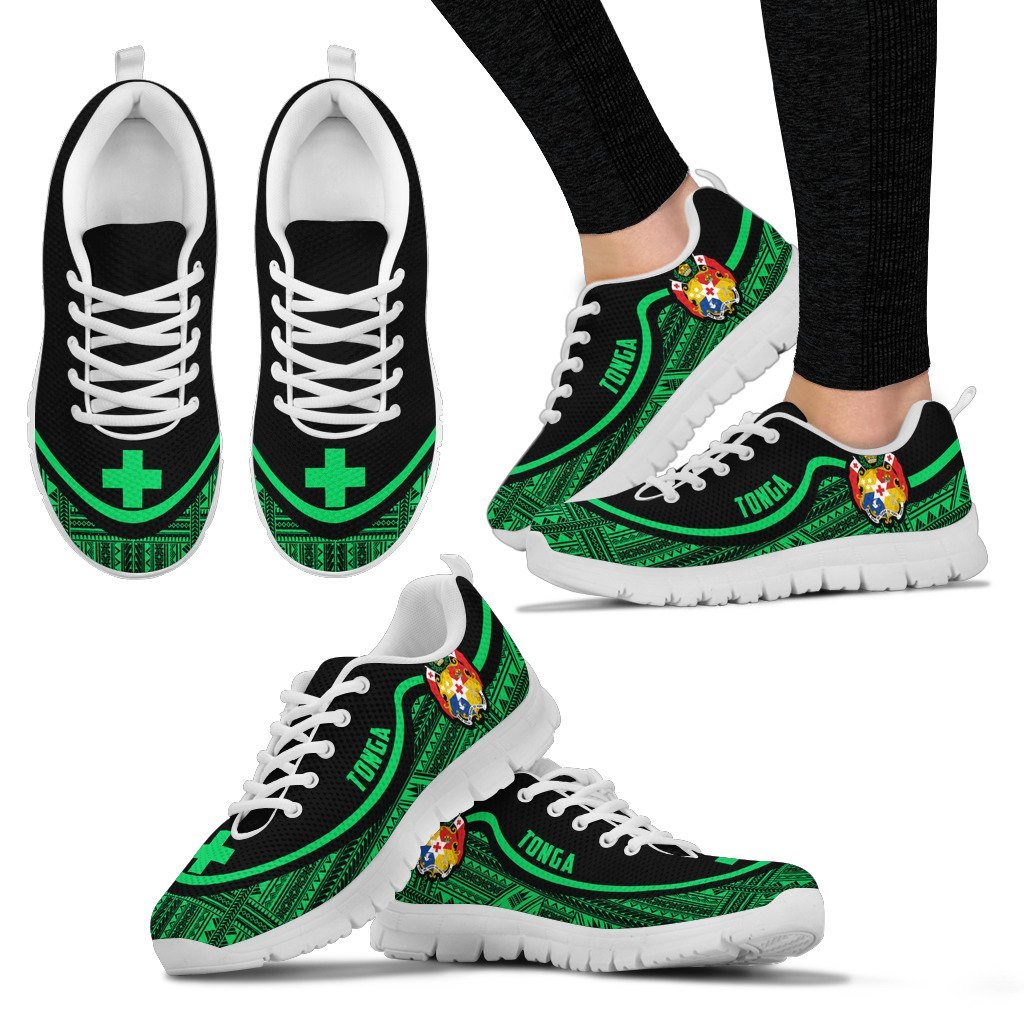 Tonga Wave Sneakers - Polynesian Pattern Green Color Women's Sneakers - White - Tonga White - Polynesian Pride