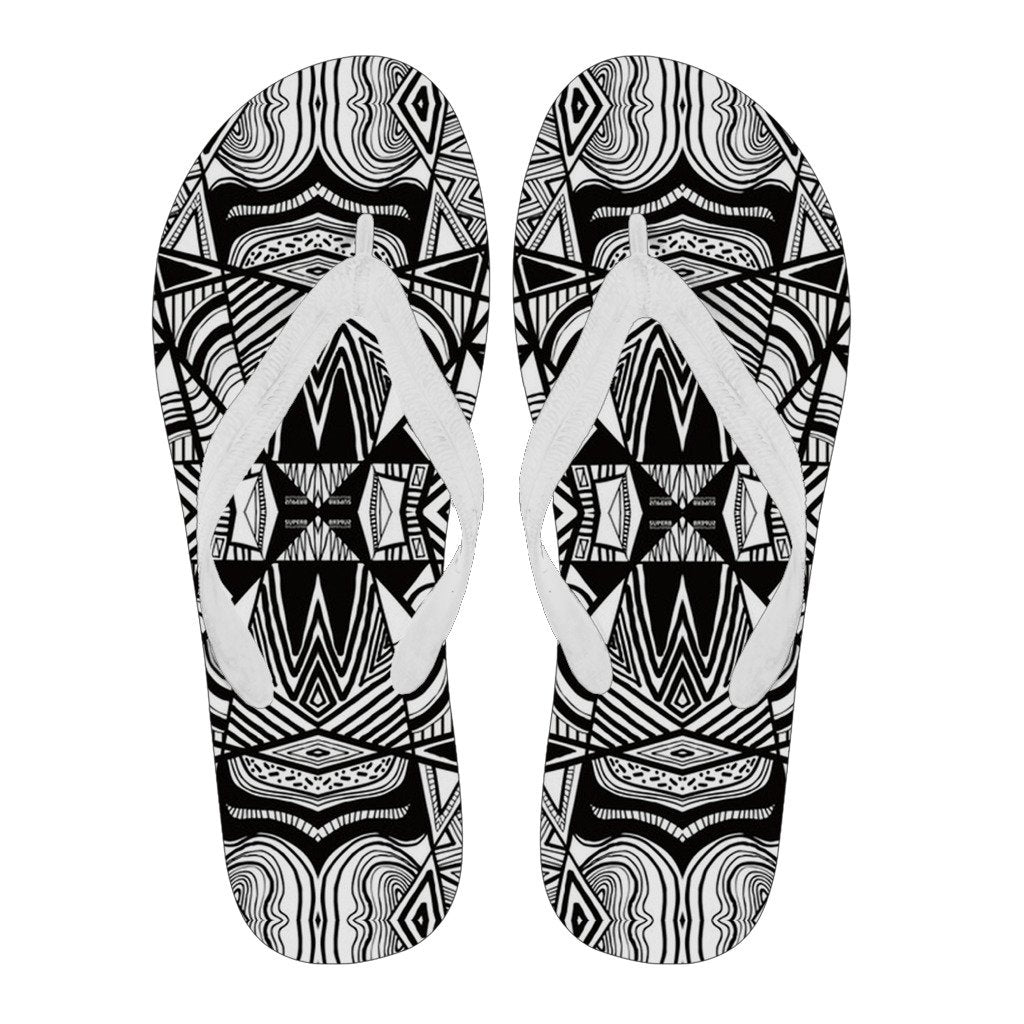 Polynesian Tribal Flip Flops White And Black Women's Flip Flops White - Polynesian Pride