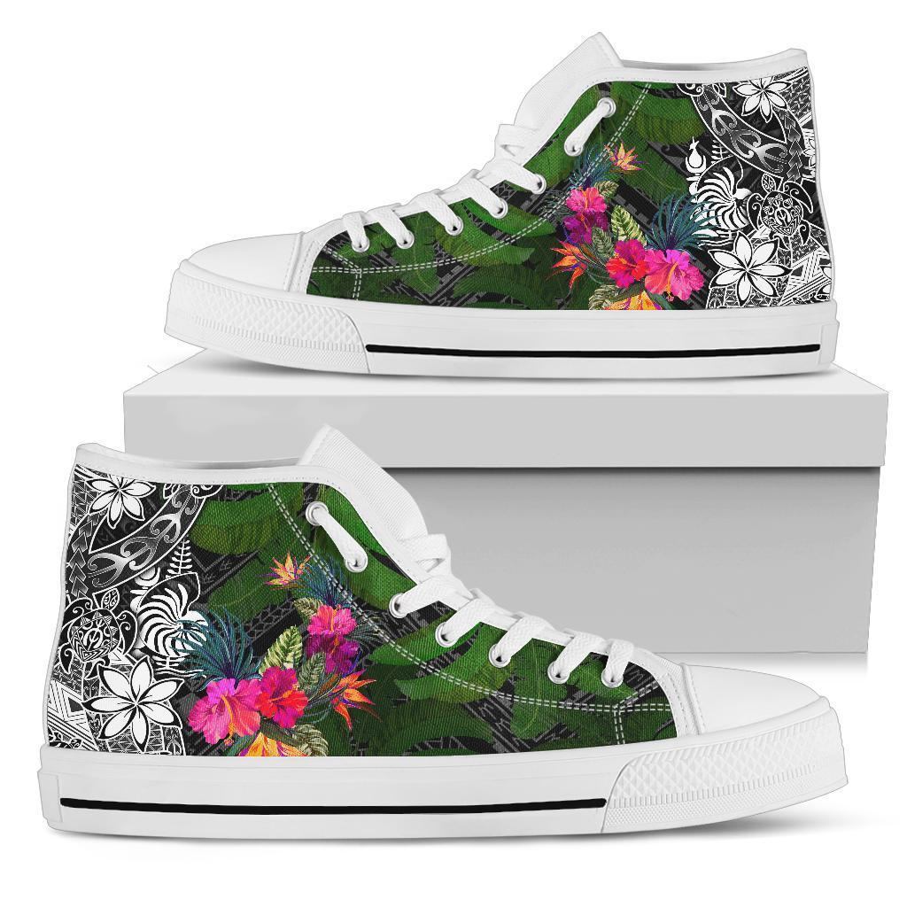 New Caledonia High Top Shoes - Turtle Plumeria Banana Leaf Crest Unisex White - Polynesian Pride