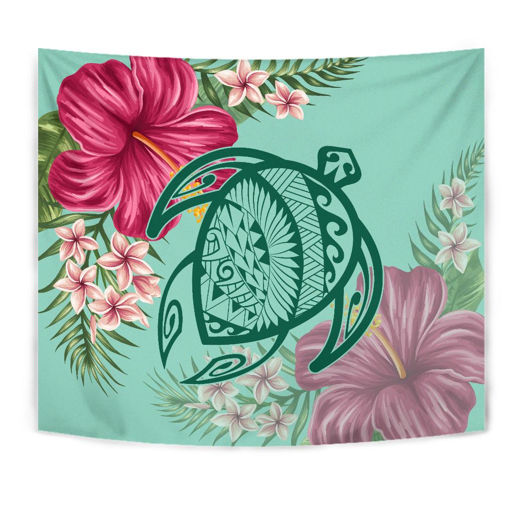 Hawaii Turtle Hibiscus Plumeria Tapestry - Hug Style - Polynesian Pride