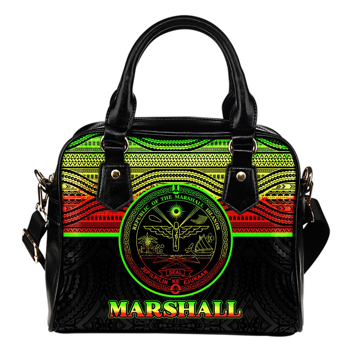Marshall Islands Shoulder Handbag - Reggae Color Version One Size Black - Polynesian Pride