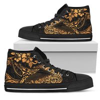 Polynesian Hawaii High Top Shoes - Polynesian Golden Humpback Whale Unisex Black - Polynesian Pride