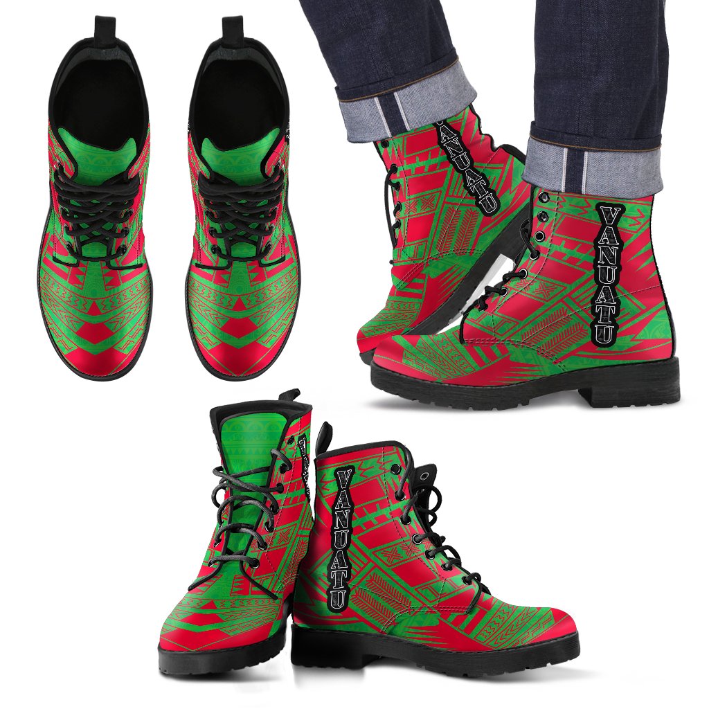 Vanuatu Leather Boots - Polynesian Tattoo Flag White - Polynesian Pride