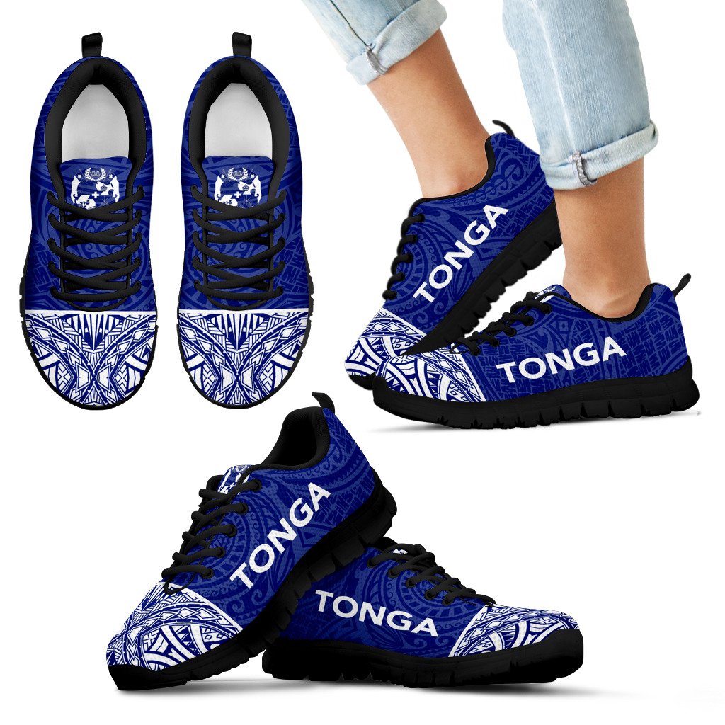 Tonga Sneakers - Tonga Coat Of Arms Polynesian Tattoo Blue Style - Polynesian Pride