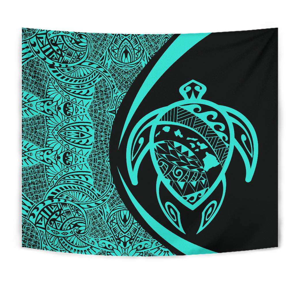 Hawaii Turtle Map Polynesian Tapestry - Turquoise - Circle Style - Polynesian Pride