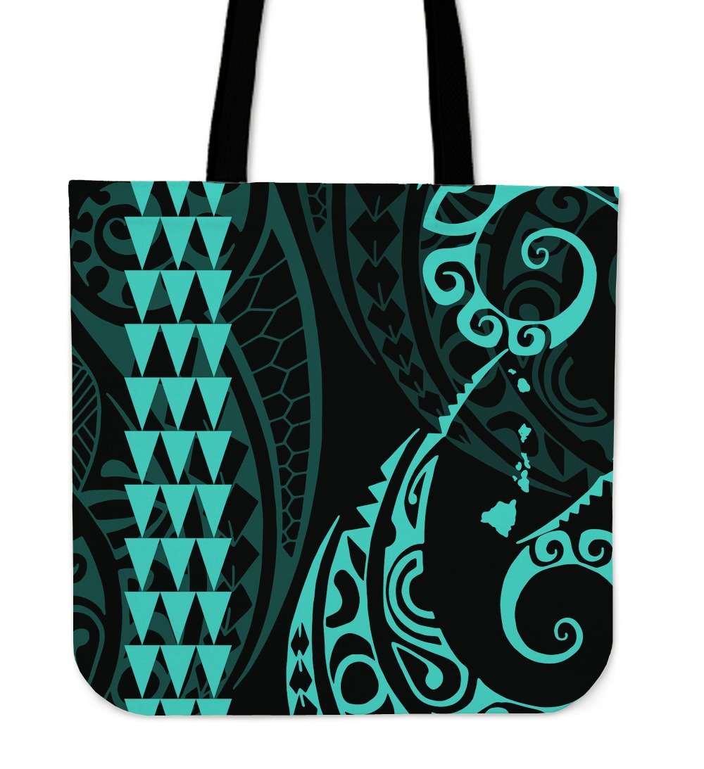 Hawaii Kakau Turquoise Polynesian Tote Bag Tote Bag One Size Turquoise - Polynesian Pride