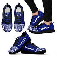 Tonga Sneakers - Tonga Coat Of Arms Polynesian Tattoo Blue Style - Polynesian Pride