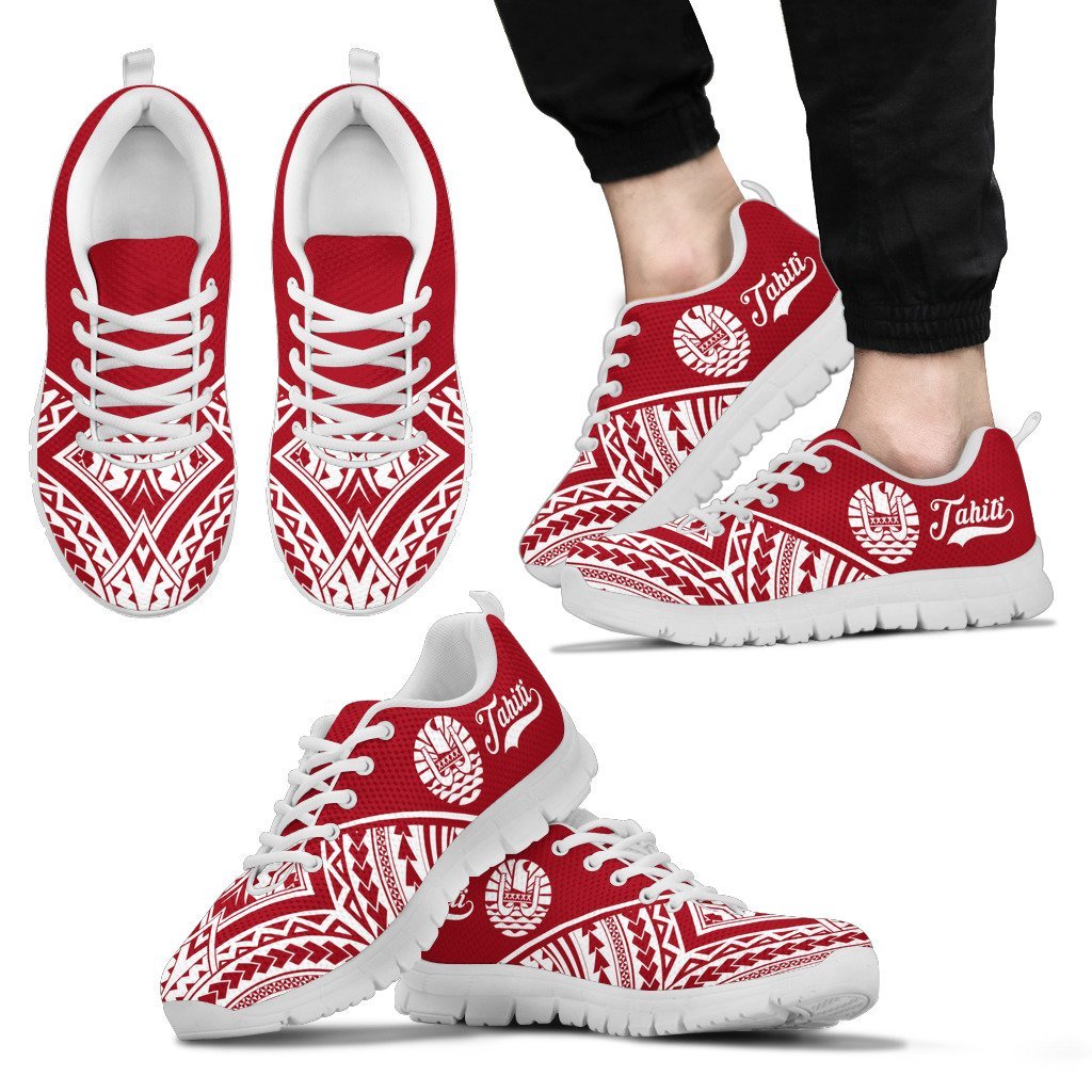 Tahiti Rising Sneakers - Tahiti Flag Polynesian Tattoo (Red) - A16 - Polynesian Pride