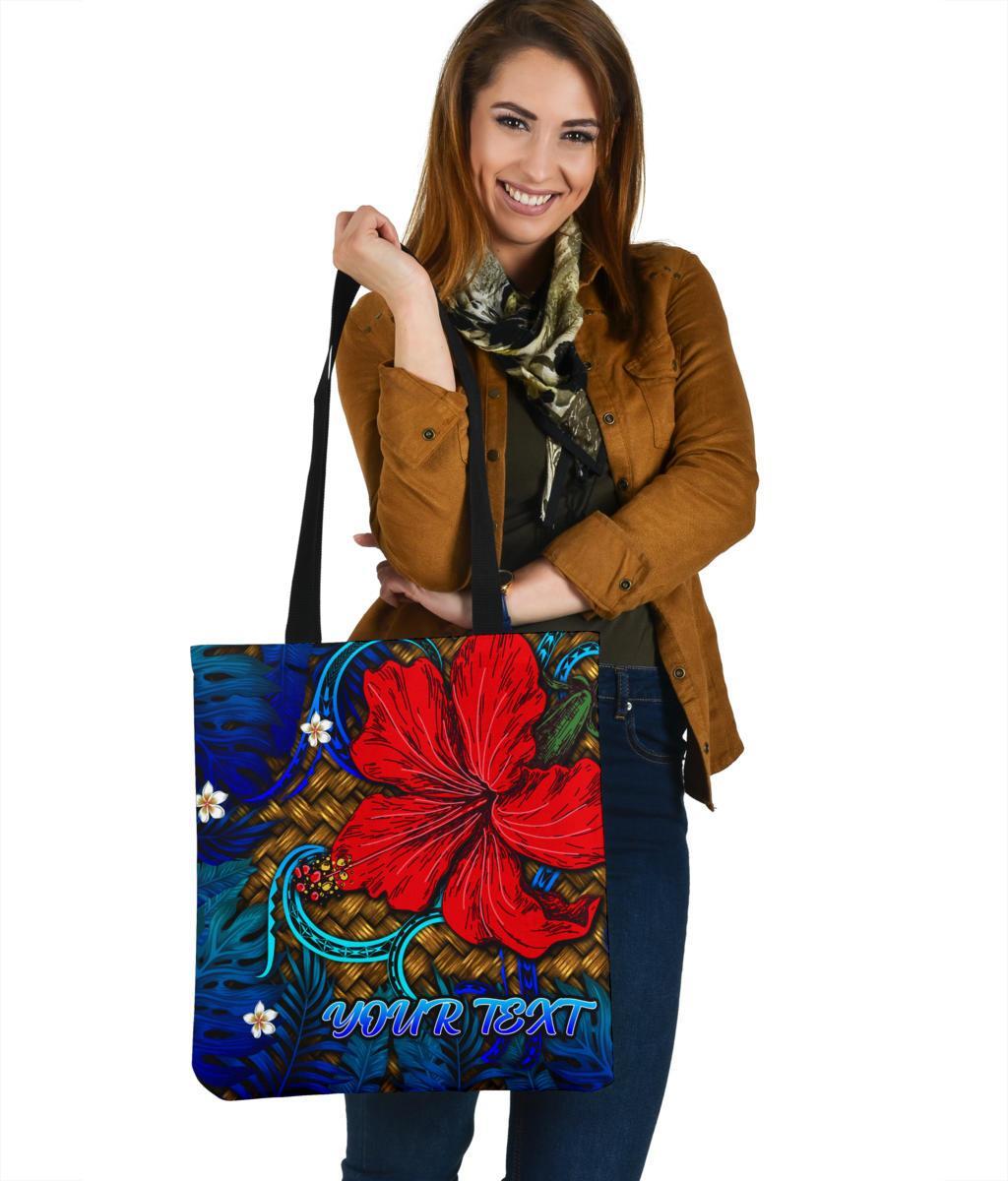 Hawaii Lauhala Hibiscus Polynesian Tropical Tote Bag Blue - Wake Style - AH Tote Bag One Size Blue - Polynesian Pride