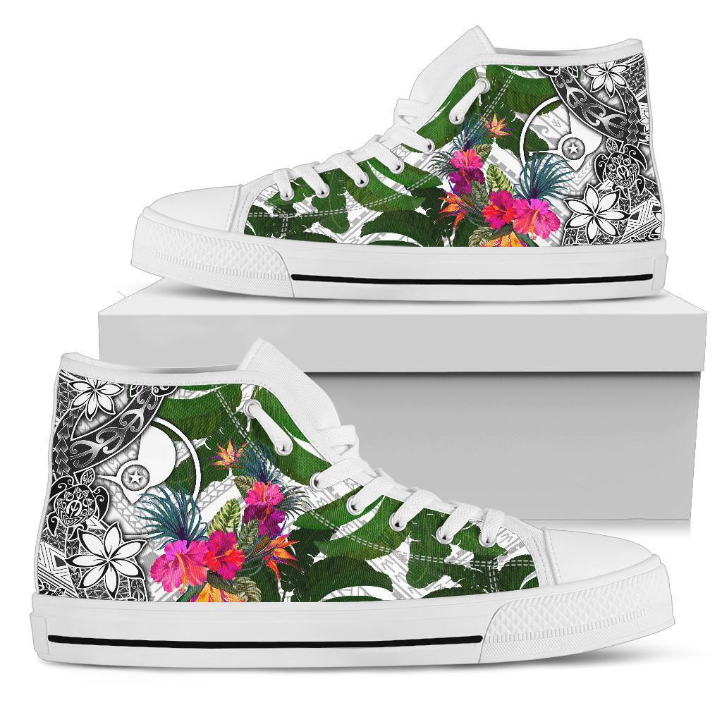 Yap High Top Shoes White - Turtle Plumeria Banana Leaf Unisex White - Polynesian Pride